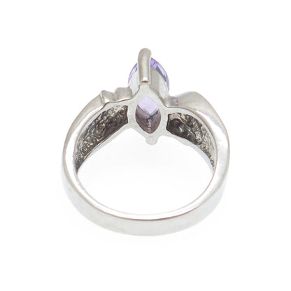 MONICA JAIN Sterling Silver Vintage Real Marquise-Cut Amethyst Ring Size 6.25