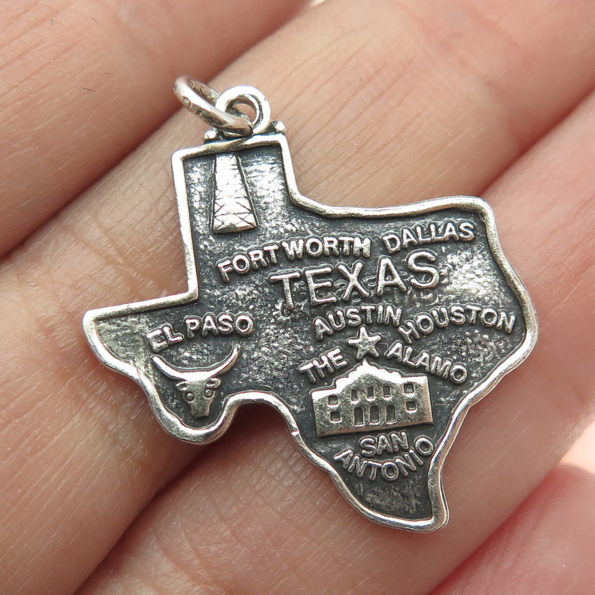 MAISELS INDIAN TRADING Sterling Silver Vintage Texas State Map Oxidized Pendant