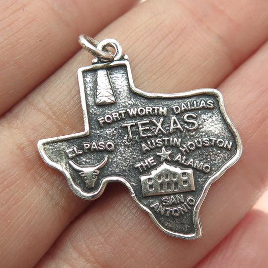 MAISELS INDIAN TRADING Sterling Silver Vintage Texas State Map Oxidized Pendant