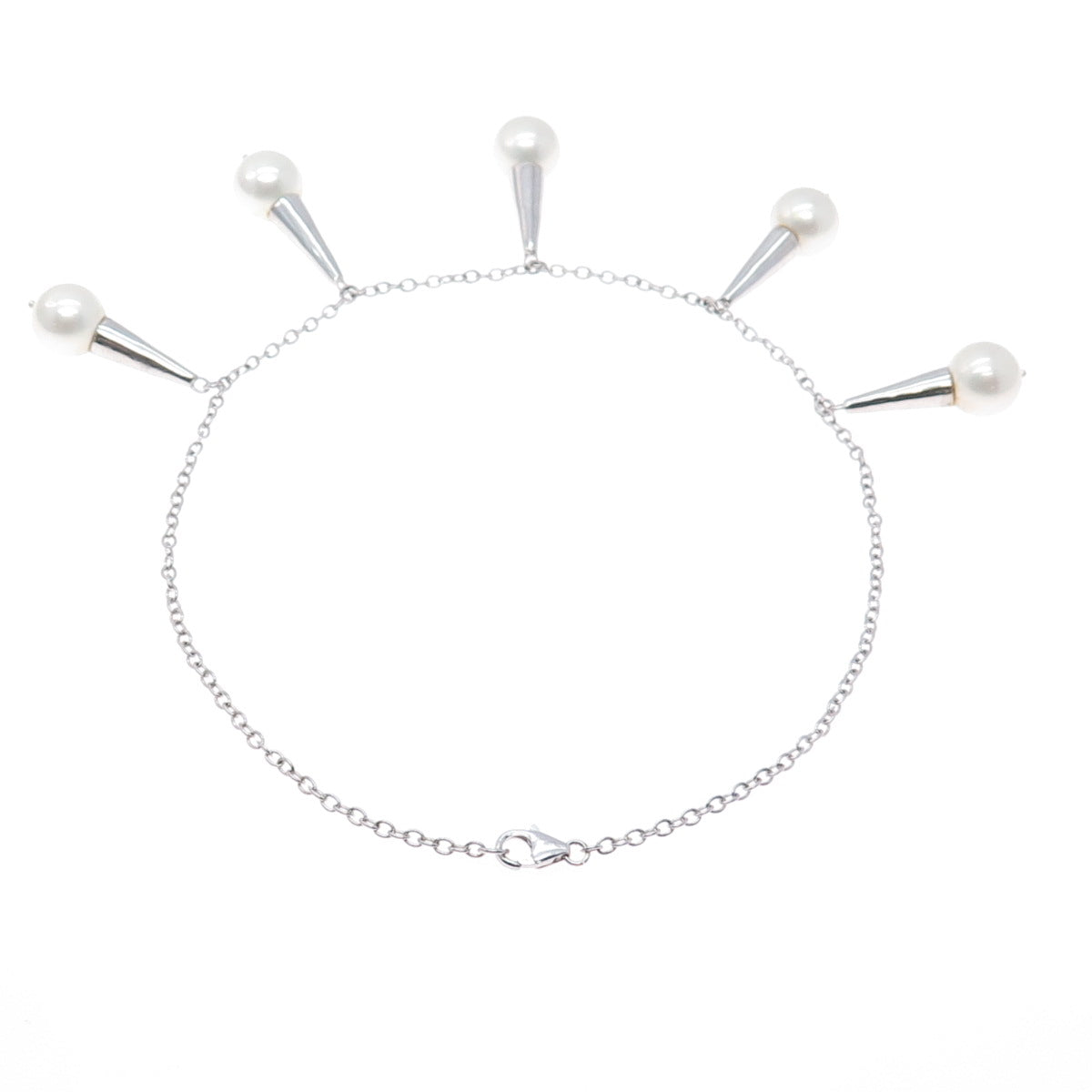 925 Sterling Silver Vintage Faux Pearl Teardrop Cable Chain Necklace 16"