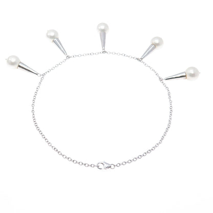 925 Sterling Silver Vintage Faux Pearl Teardrop Cable Chain Necklace 16"