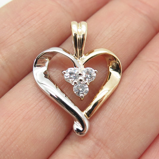 ROSS SIMONS 925 Sterling Silver 2-Tone Round-Cut C Z Heart Pendant