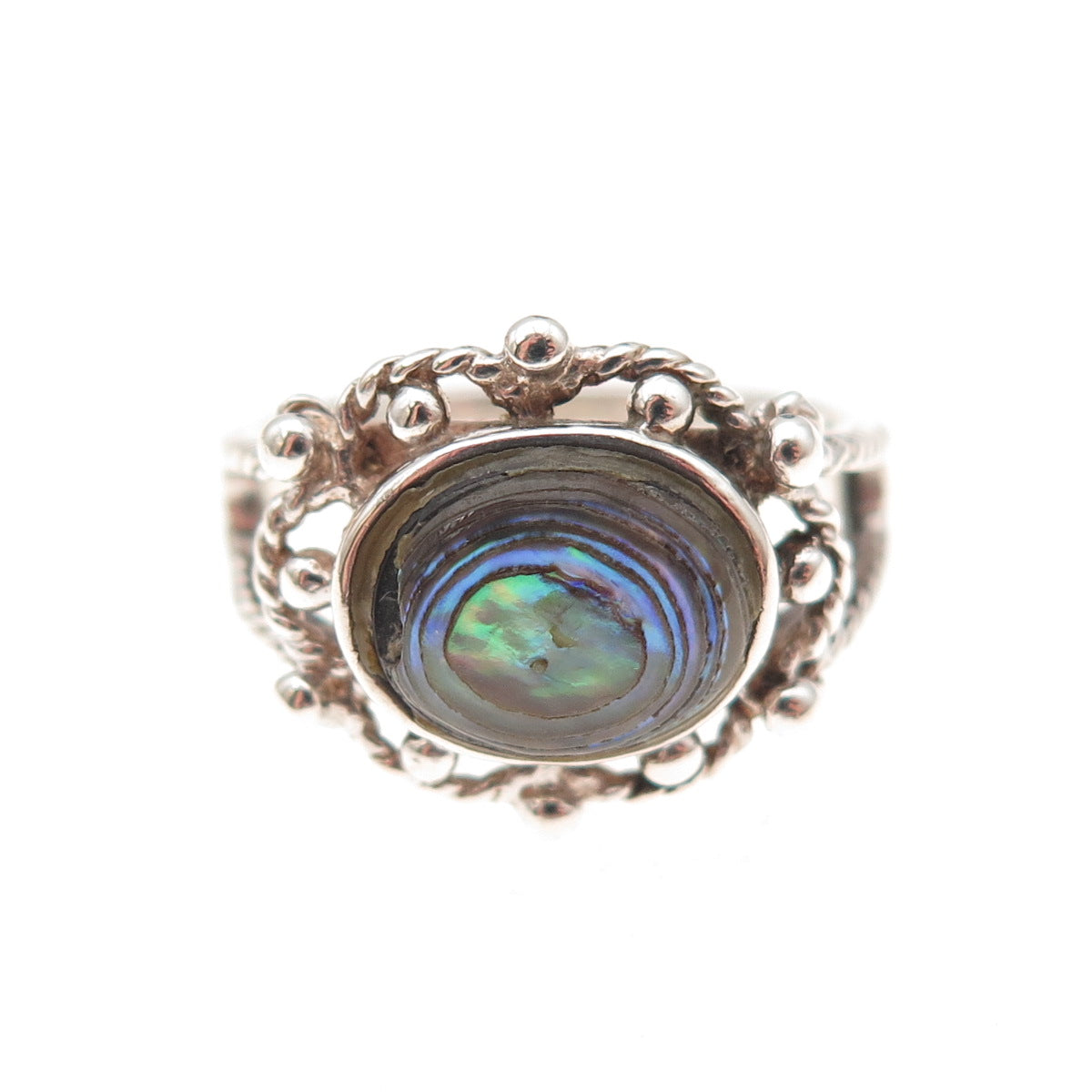 Charles Winston 925 Sterling Silver Vintage Real Abalone Shell Ring Size 5.25