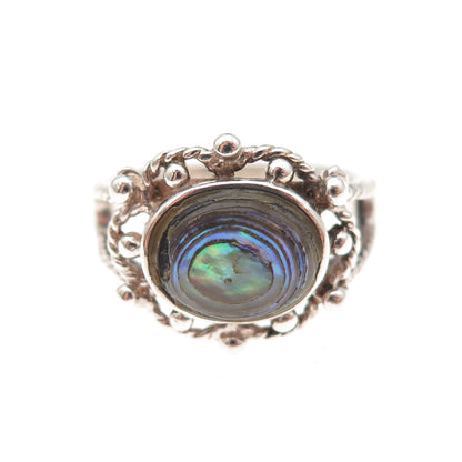 Charles Winston 925 Sterling Silver Vintage Real Abalone Shell Ring Size 5.25