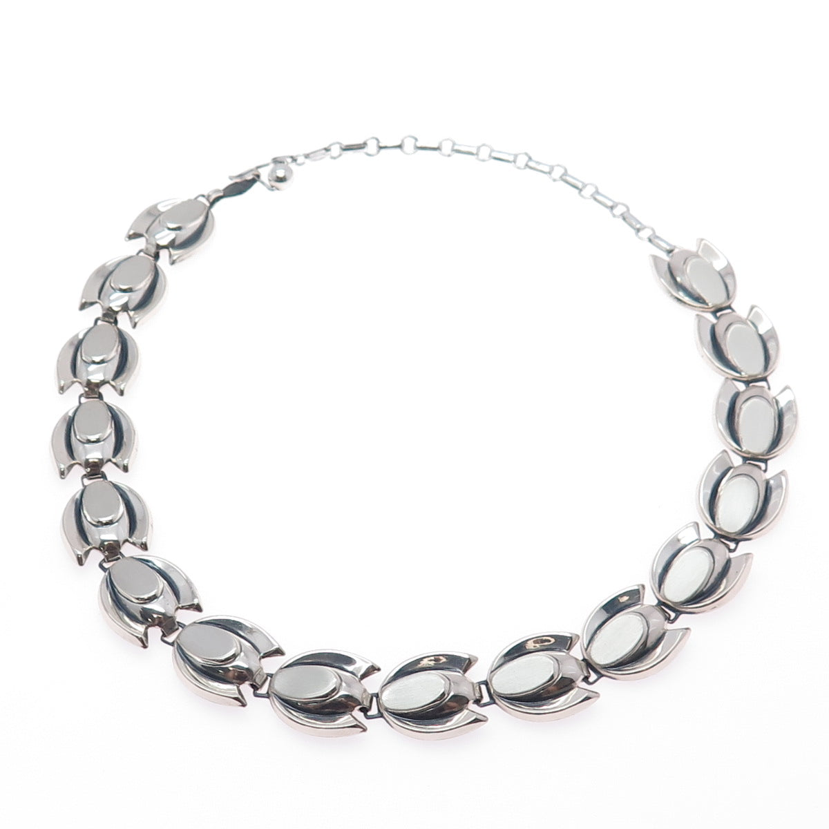 RENOIR SAUTEUR 925 Sterling Vintage Modernist Tulip Flower Chain Necklace 18"