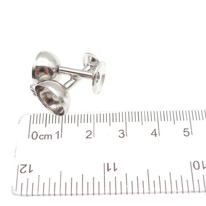 Art's Elegance 925 Sterling Silver Vintage Crossed Wine Glasses 3D Charm Pendant