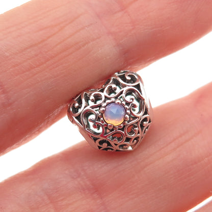 PANDORA Sterling Silver Real Opalite October Signature Heart Slide Bead Charm