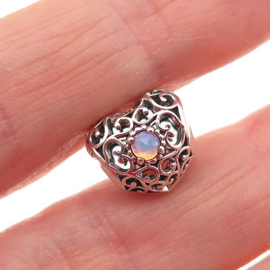 PANDORA Sterling Silver Real Opalite October Signature Heart Slide Bead Charm