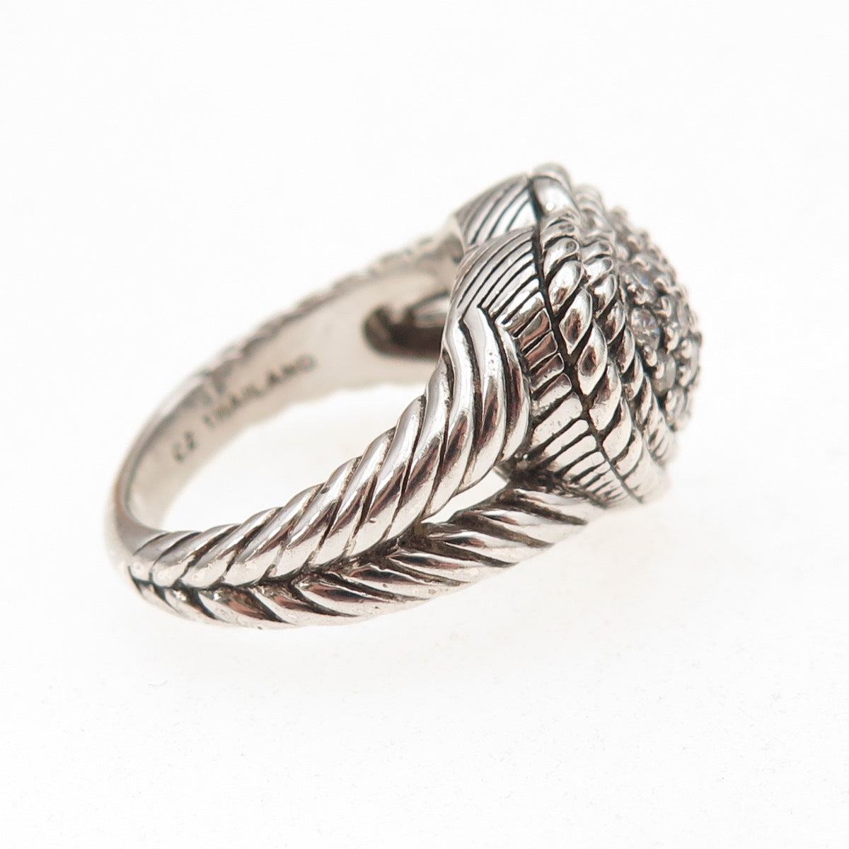 Judith Ripka 925 Sterling Silver Round-Cut C Z Heart Oxidized Ring Size 7