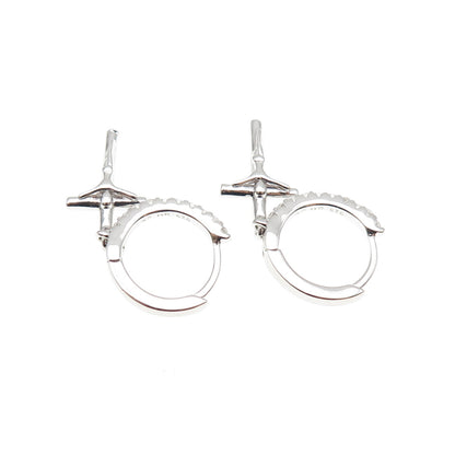 925 Sterling Silver Round-Cut C Z Crucifix Cross Dangle Hoop Earrings