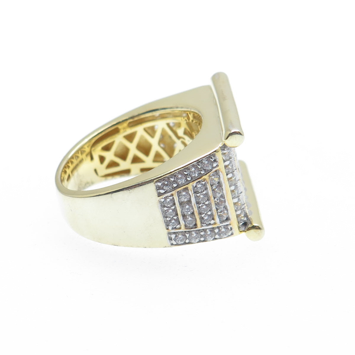925 Sterling Silver Gold Plated Round-Cut Shaped C Z Signet Ring Size 7.25