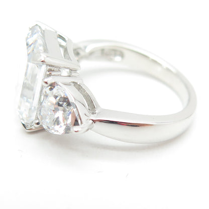 925 Sterling Silver Emerald-Cut & Heart-Cut Shaped C Z Ring Size 6