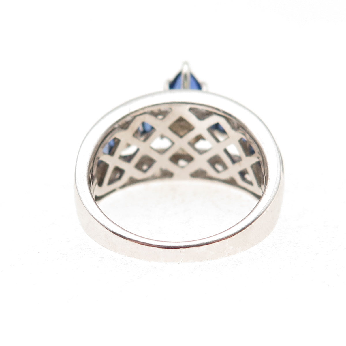 925 Sterling Silver Vintage Lab-Created Sapphire & Real White Topaz Ring Size 7