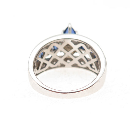 925 Sterling Silver Vintage Lab-Created Sapphire & Real White Topaz Ring Size 7