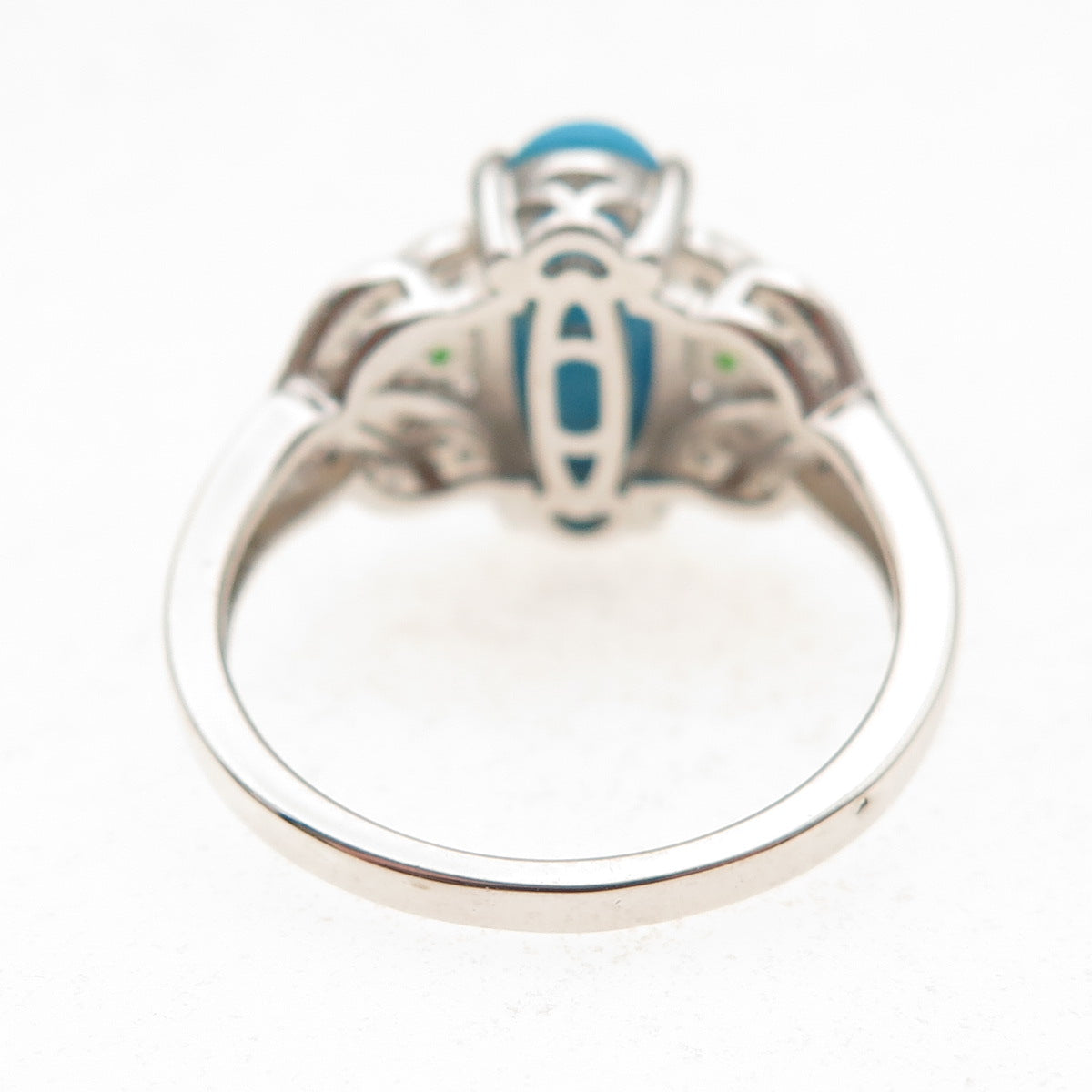 925 Sterling Real Sleeping Beauty Turquoise White Topaz & Peridot Ring Size 8.25