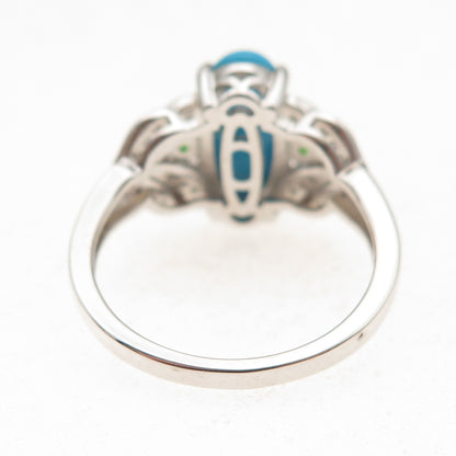 925 Sterling Real Sleeping Beauty Turquoise White Topaz & Peridot Ring Size 8.25
