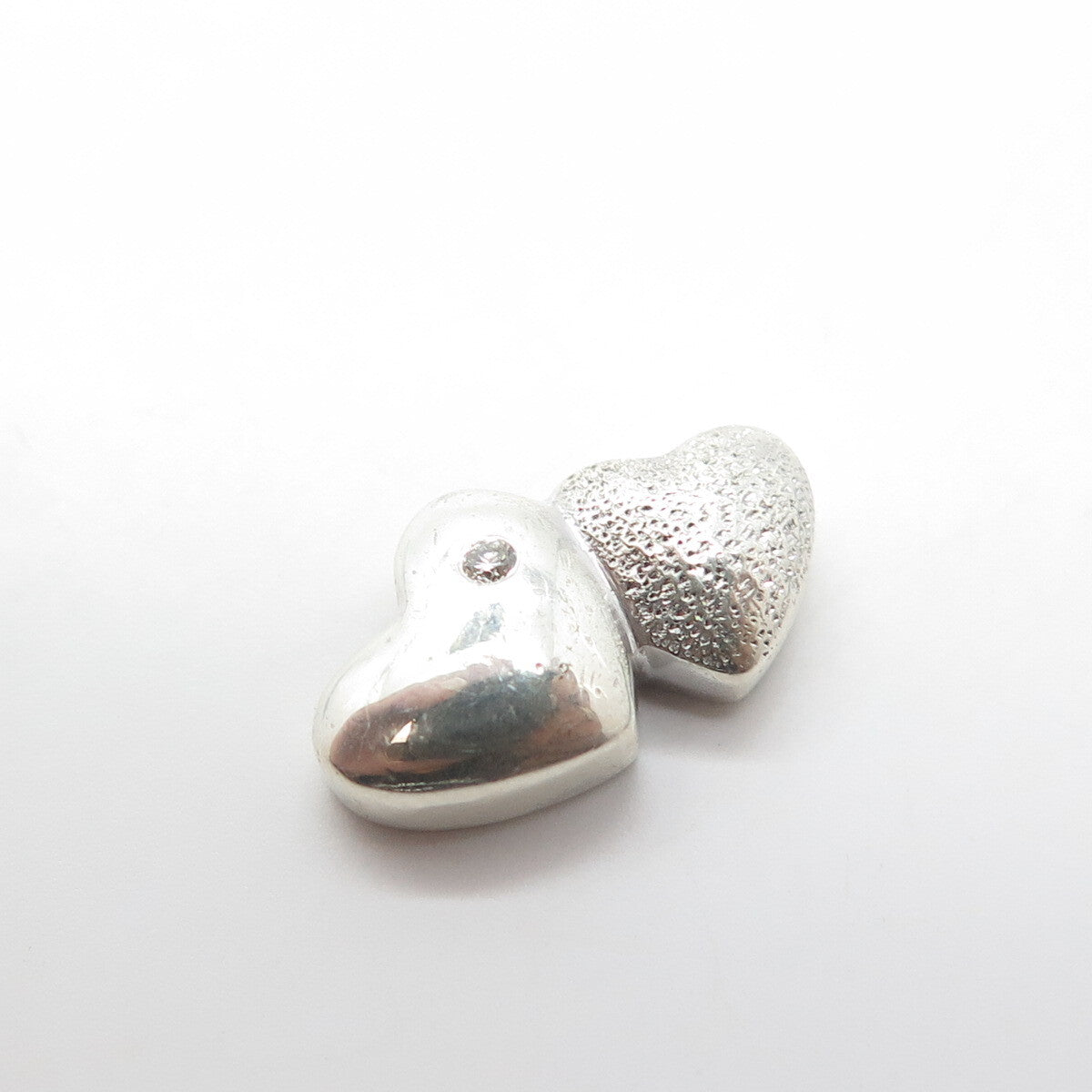 925 Sterling Silver Real Diamond Accent Heart Couple Slide Pendant