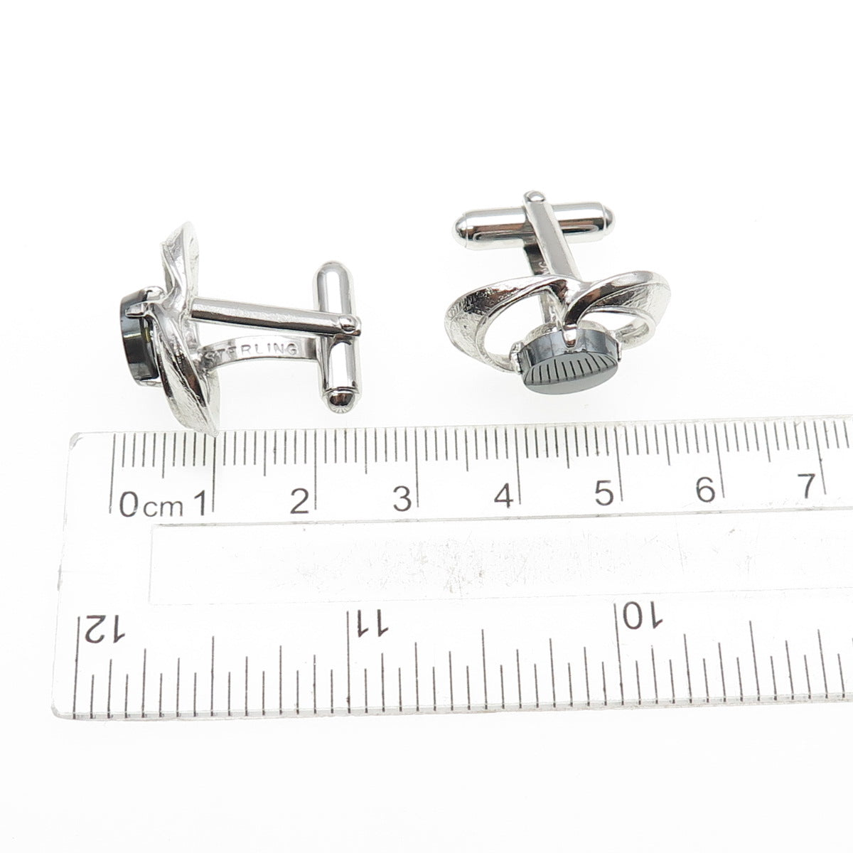 ANSON 925 Sterling Silver Vintage Real Hematite Modernist Cufflinks