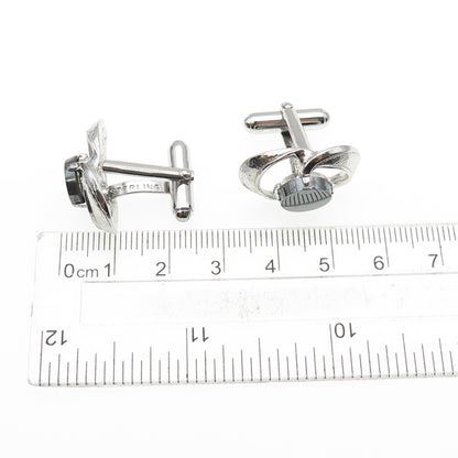 ANSON 925 Sterling Silver Vintage Real Hematite Modernist Cufflinks
