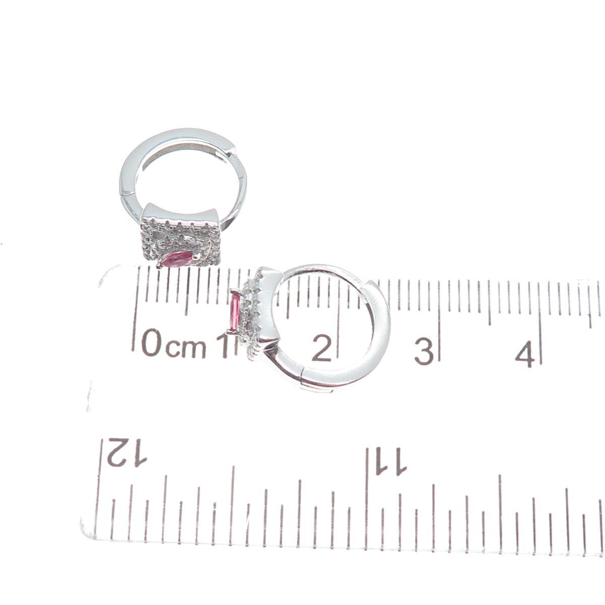 925 Sterling Silver Marquise-Cut Pink & Round-Cut White C Z Hoop Earrings