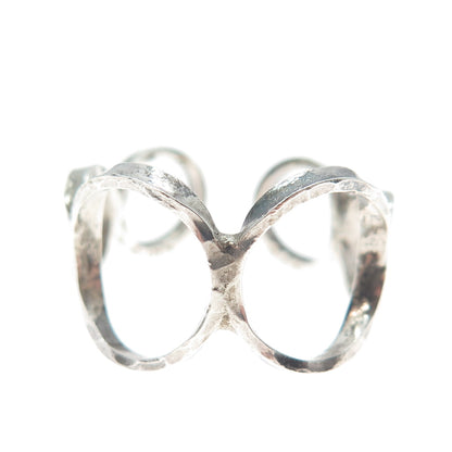 925 Sterling Silver Vintage Modernist Circle Link Adjustable Ring Size 8.25