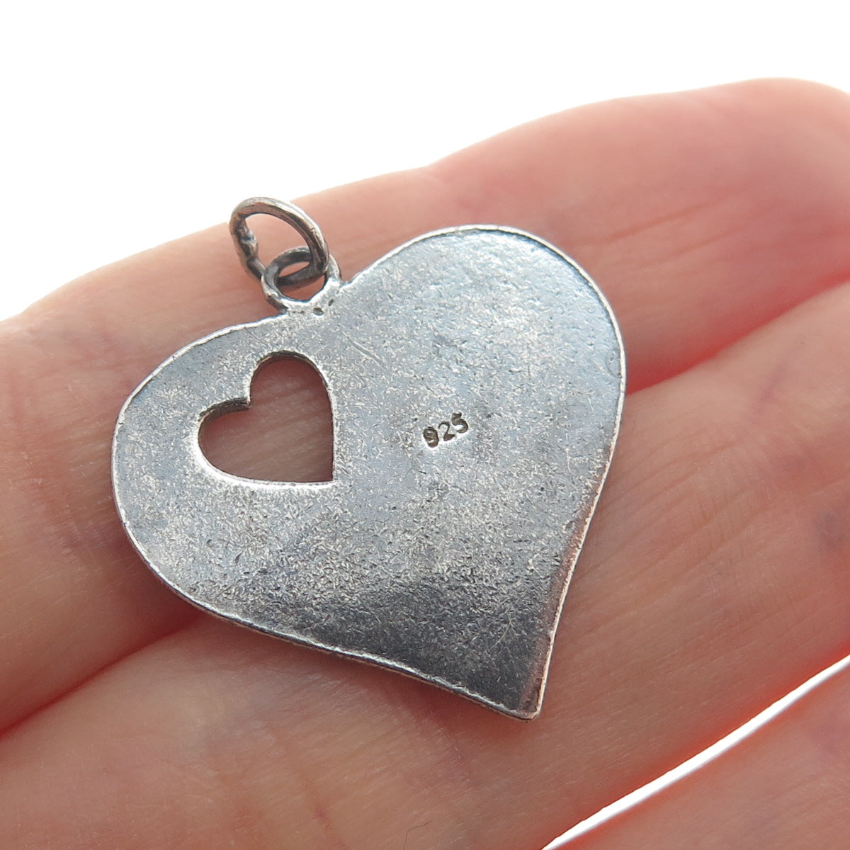 925 Sterling Silver Vintage I Love You Heart Oxidized Charm Pendant