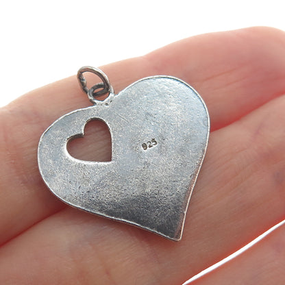 925 Sterling Silver Vintage I Love You Heart Oxidized Charm Pendant