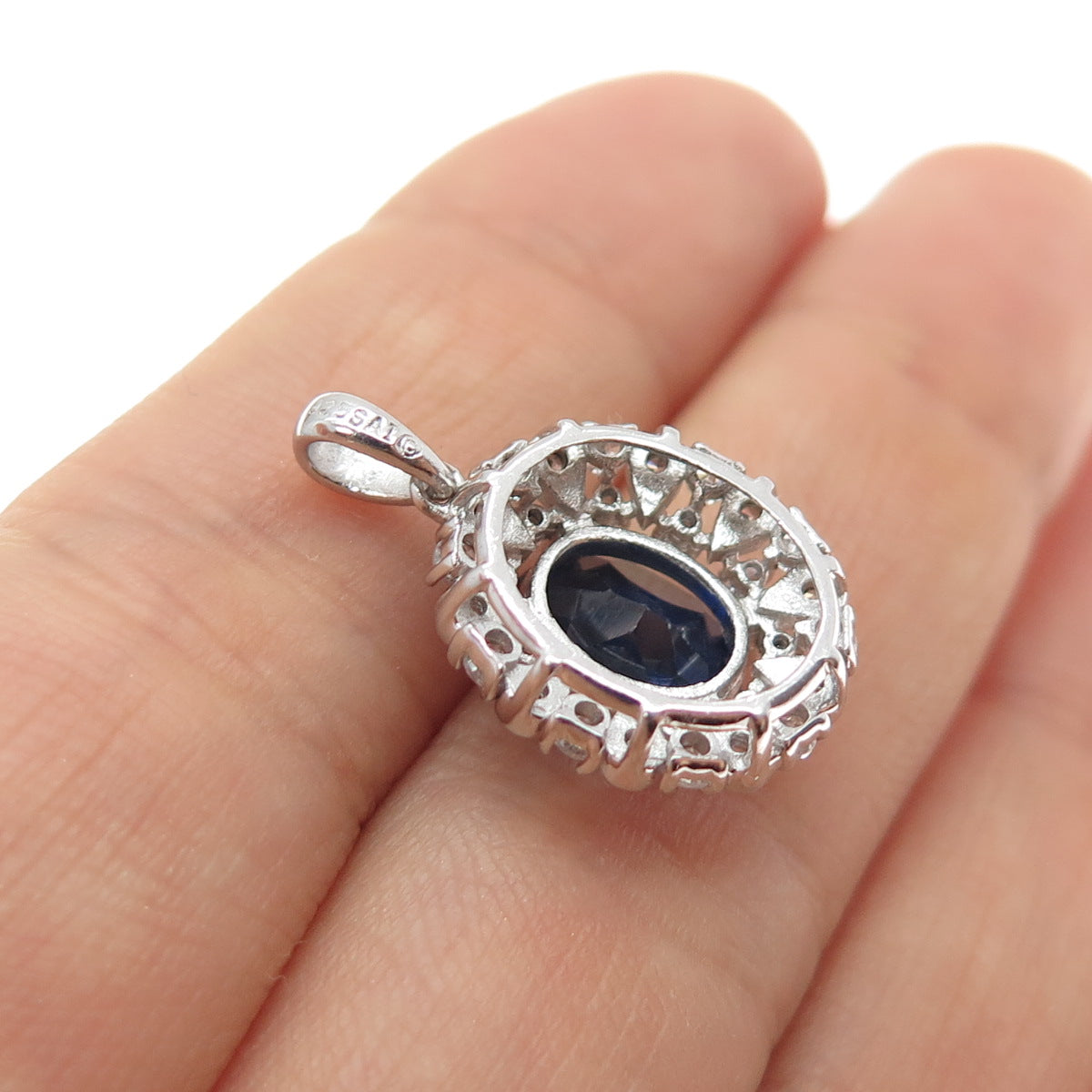 SAI 925 Sterling Silver Lab-Created Sapphire & C Z Minimalist Charm Pendant