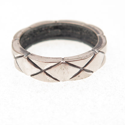 925 Sterling Silver Vintage X-Shape Oxidized Band Ring Size 9