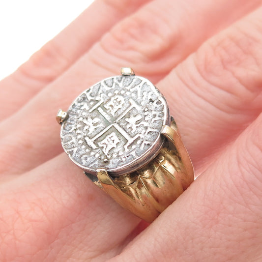 925 Sterling 14K Gold Filled Vintage Atocha Shipwreck Spanish Ring Size 10.75
