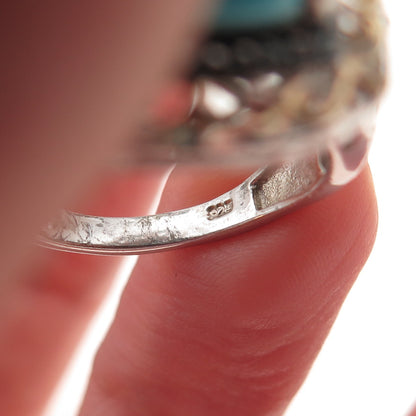 Chuck Clemency Sterling 2-Tone Real Diamond Turquoise & Tanzanite Ring Size 8.25