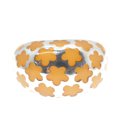 925 Sterling Silver Vintage Enamel Flower Dome Ring Size 7.25