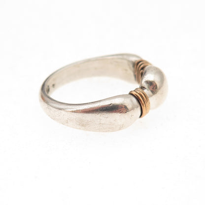 925 Sterling Silver 14K Gold Vintage Modernist Oxidized Ring Size 5