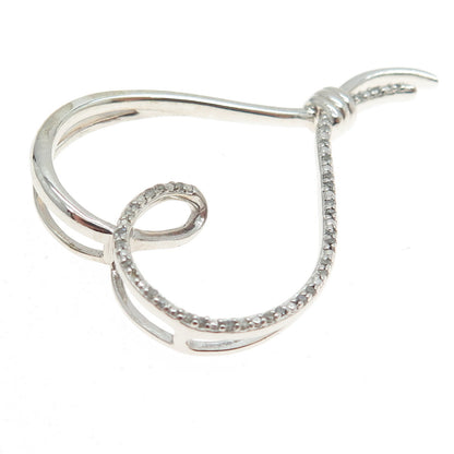 SUN 925 Sterling Silver Real Round-Cut Diamond Heart Slide Pendant