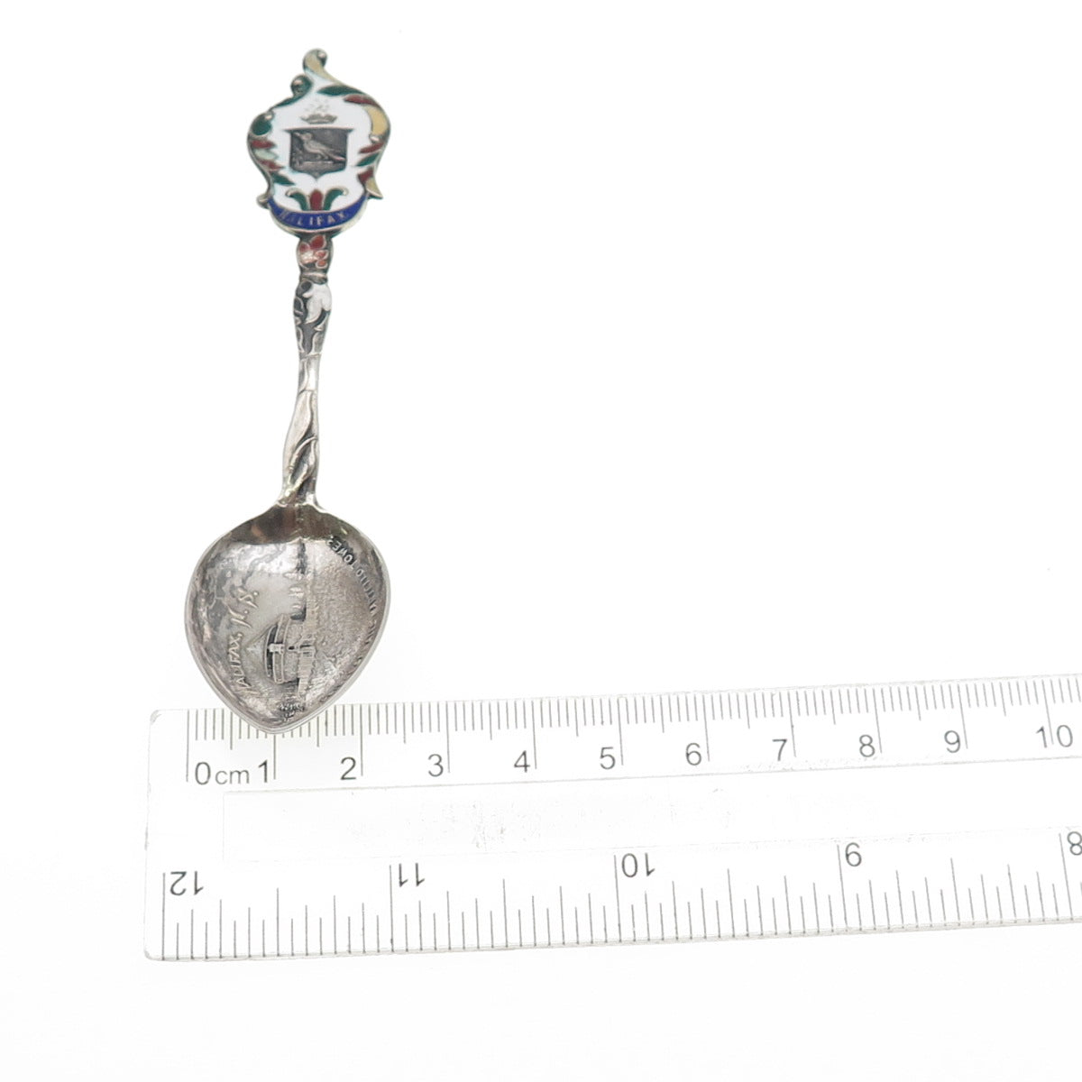 925 Sterling Silver Antique Art Deco Enamel Halifax Coat of Arms Coffee Spoon