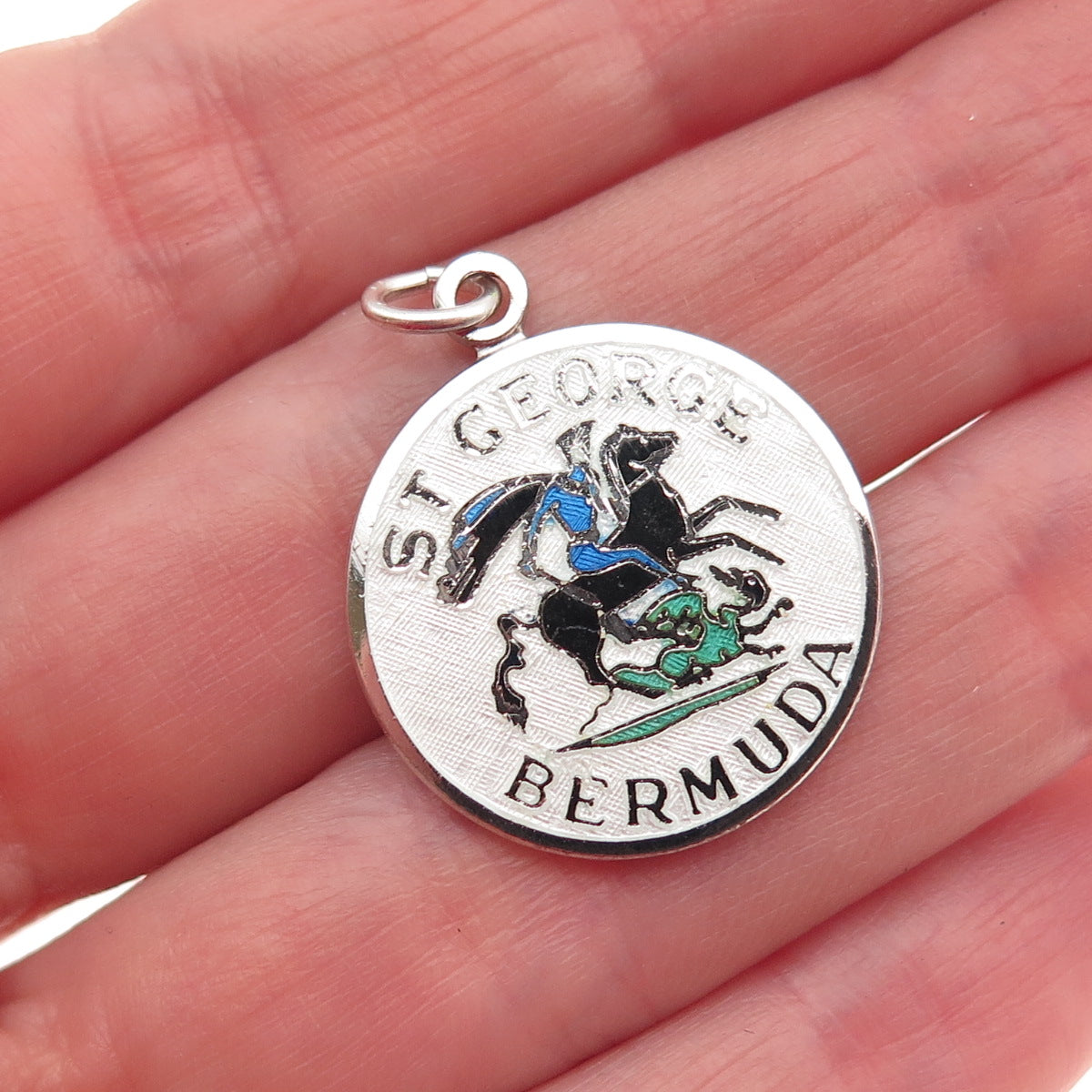 Breadner Co. 925 Sterling Silver Vintage Enamel St. George Bermuda Charm Pendant