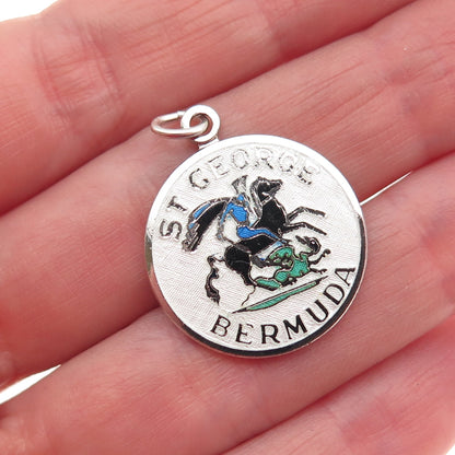 Breadner Co. 925 Sterling Silver Vintage Enamel St. George Bermuda Charm Pendant