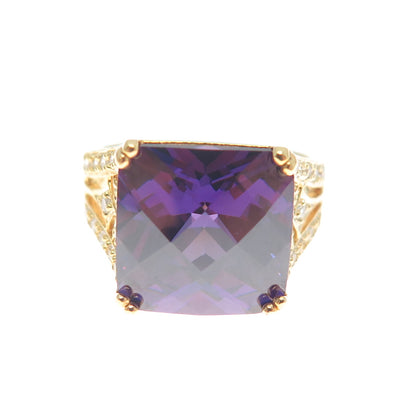 ROSS SIMONS 925 Sterling Silver Gold Plated Purple & White C Z Ring Size 7