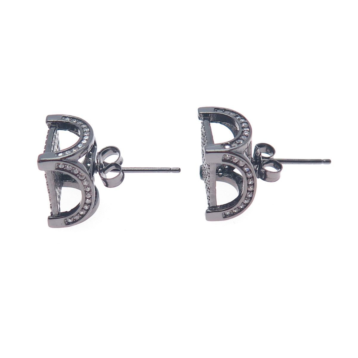 925 Sterling Silver Black Rhodium Round-Cut C Z Arch Square Stud Earrings