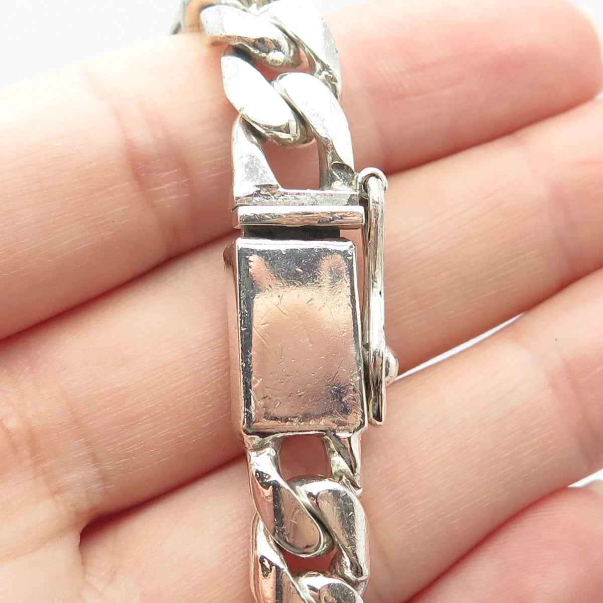 925 Sterling Silver Vintage Mexico Figaro Link Bracelet 8.5"