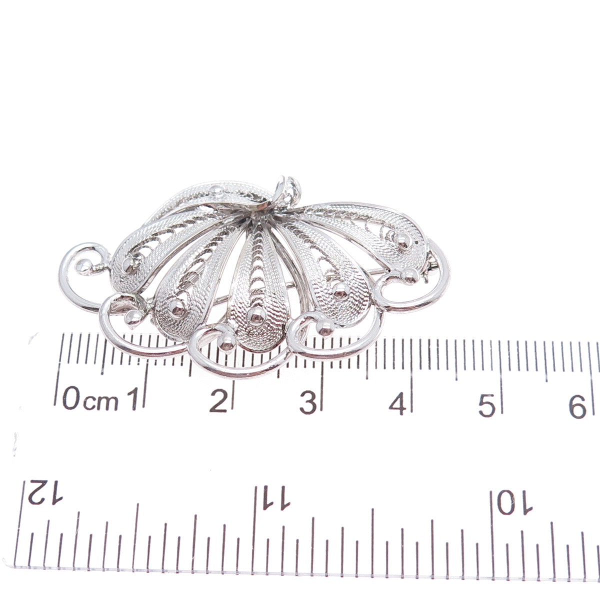 925 Sterling Silver Vintage Modernist Fan Filigree Pin Brooch