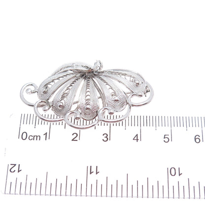 925 Sterling Silver Vintage Modernist Fan Filigree Pin Brooch
