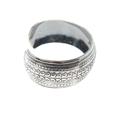 800 Silver Vintage Egypt Floral Oxidized Adjustable Cuff Bracelet 7.25"