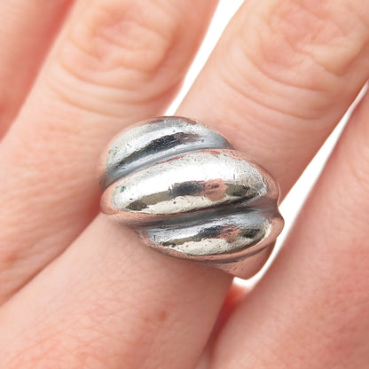 925 Sterling Silver Vintage Modernist Dome Oxidized Ring Size 6.75