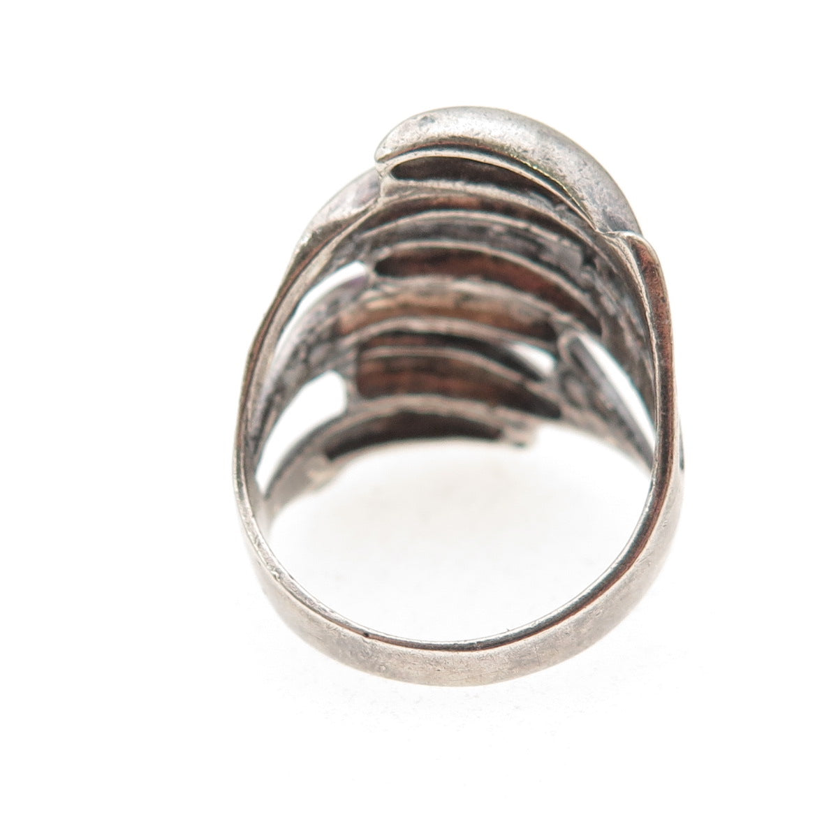 925 Sterling Silver Vintage Modernist Oxidized Ring Size 6.75