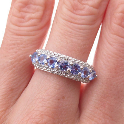 925 Sterling Silver Real Round-Cut Diamond & Tanzanite Ring Size 8