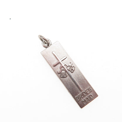 Antaya 925 Sterling Silver Vintage Bridesmaid Cross & Bells Bar Charm Pendant