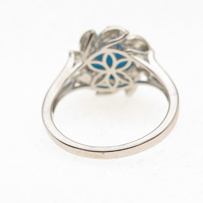 925 Sterling Silver Real Sleeping Beauty Turquoise Floral Ring Size 8