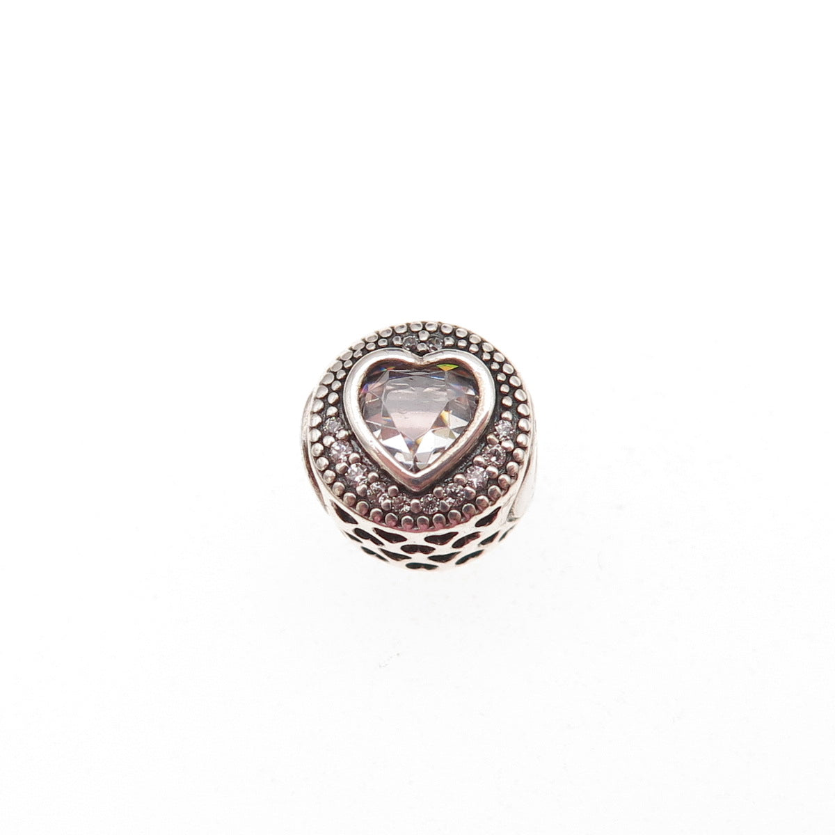 Pandora 925 Sterling Silver C Z Essence Passion Heart Slide Bead Charm