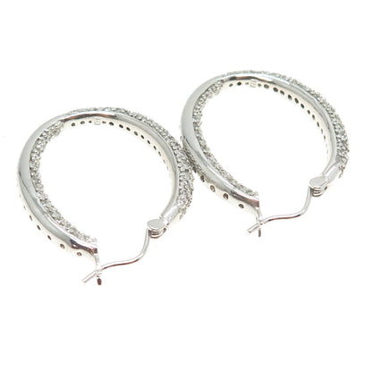 925 Sterling Silver Round-Cut C Z In & Out Oval Hoop Earrings